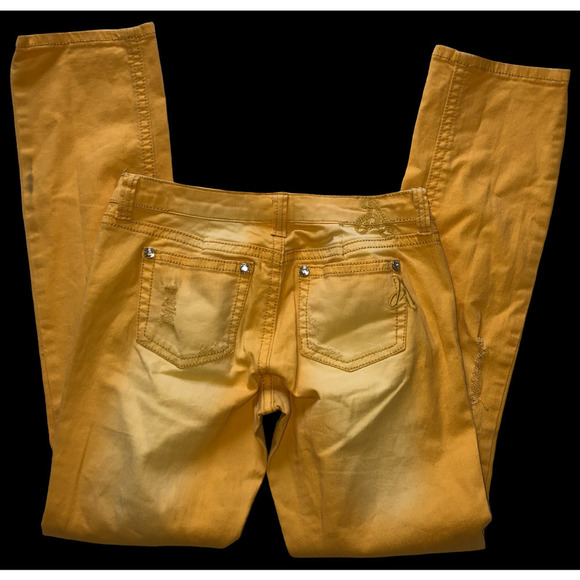 Antique Rivet Yellow Distressed Skinny Jeans- 9 (29) - Picture 2 of 9